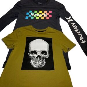 Hurley Long Sleeve Logo Tee + Art Class Skull Tee | Boys M | Bundle